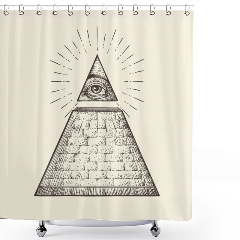 Personality  All Seeing Eye Pyramid Symbol. New World Order. Hand Drawn Sketch Vector Shower Curtains