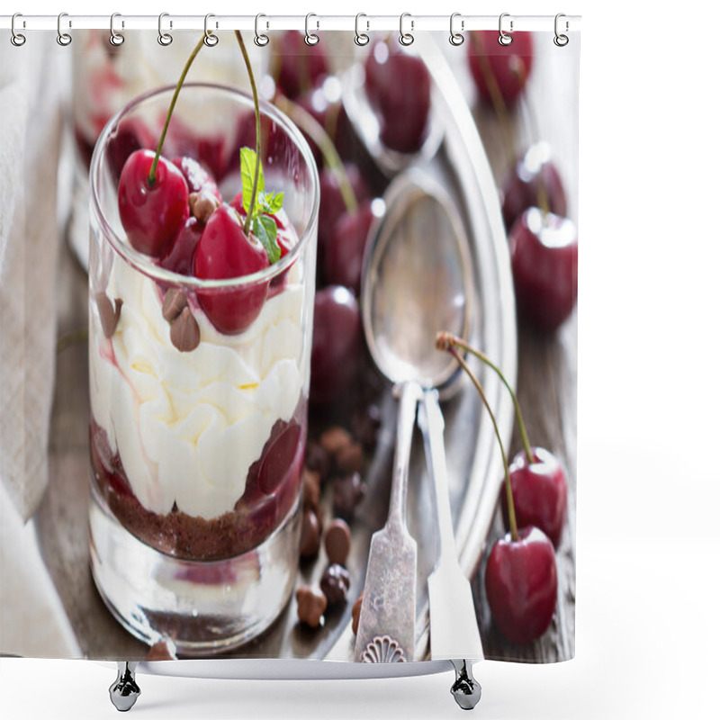 Personality  Sweet Cherry Cheesecake In A Glass Shower Curtains