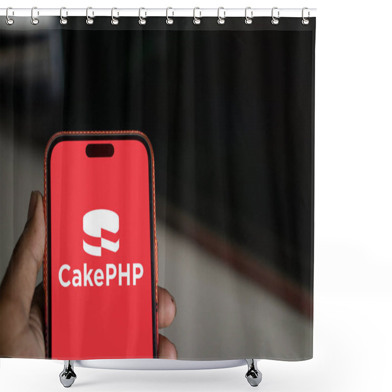 Personality  Dhaka, Bangladesh- 11 Nov 2024: CakePHP Logo Is Displayed On Smartphone. CakePHP Is An Open-source Web Framework. Shower Curtains