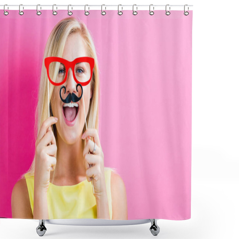 Personality  Young Woman Holding Paper Party Sticks Shower Curtains