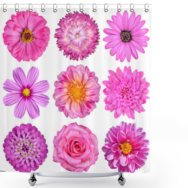 Personality  Selection Of Pink White Flowers Isolated On White Shower Curtains