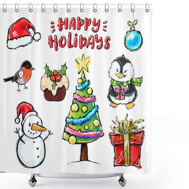 Personality  Happy Holidays Illustrations Set.  Shower Curtains