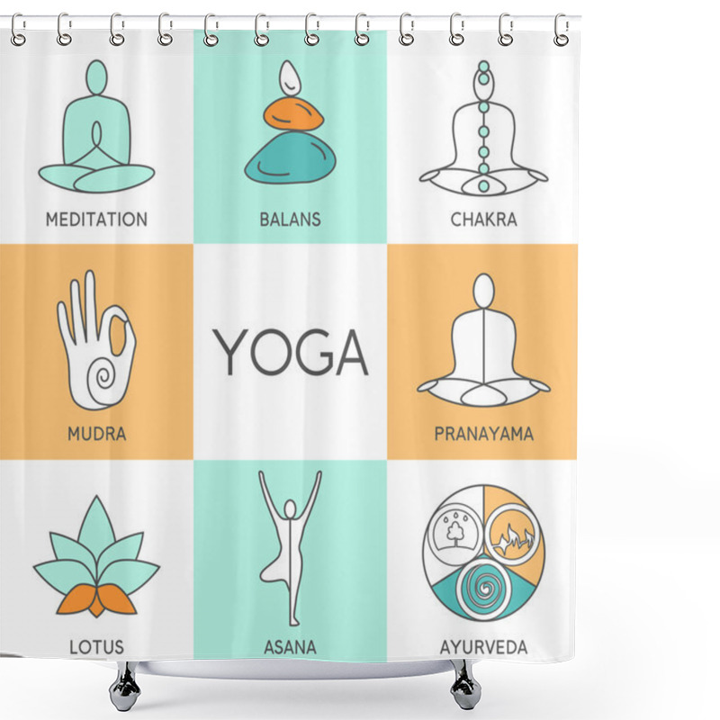 Personality  Set Of Linear Yoga Icons Shower Curtains