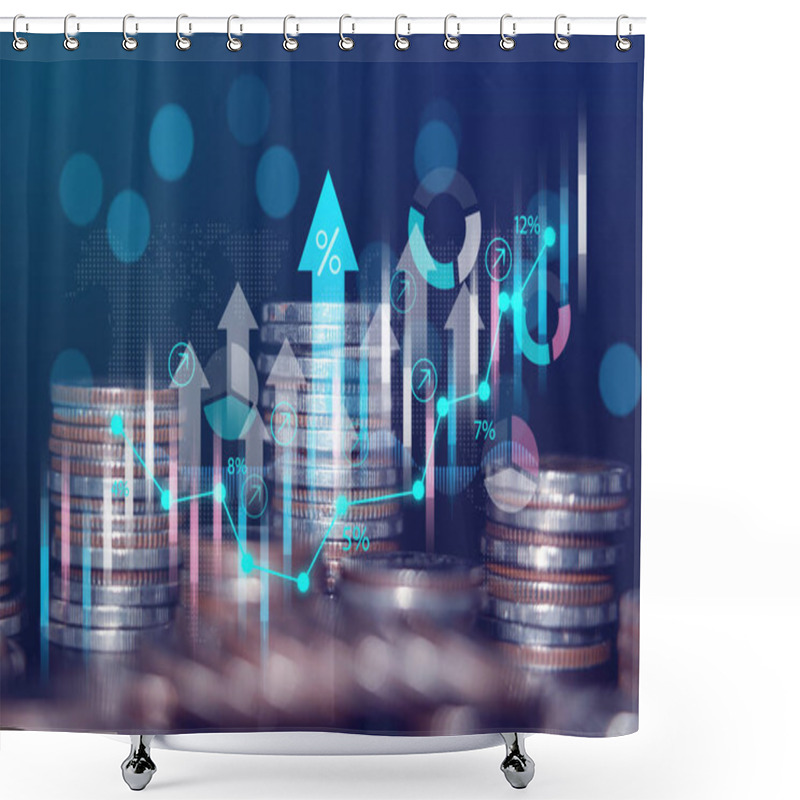 Personality  Business Finance And Investment Concept, Capital Gain World Money Economic Growth. Coin Stack Financial Graph Chart, Market Report On Cash Currency Concept Shower Curtains