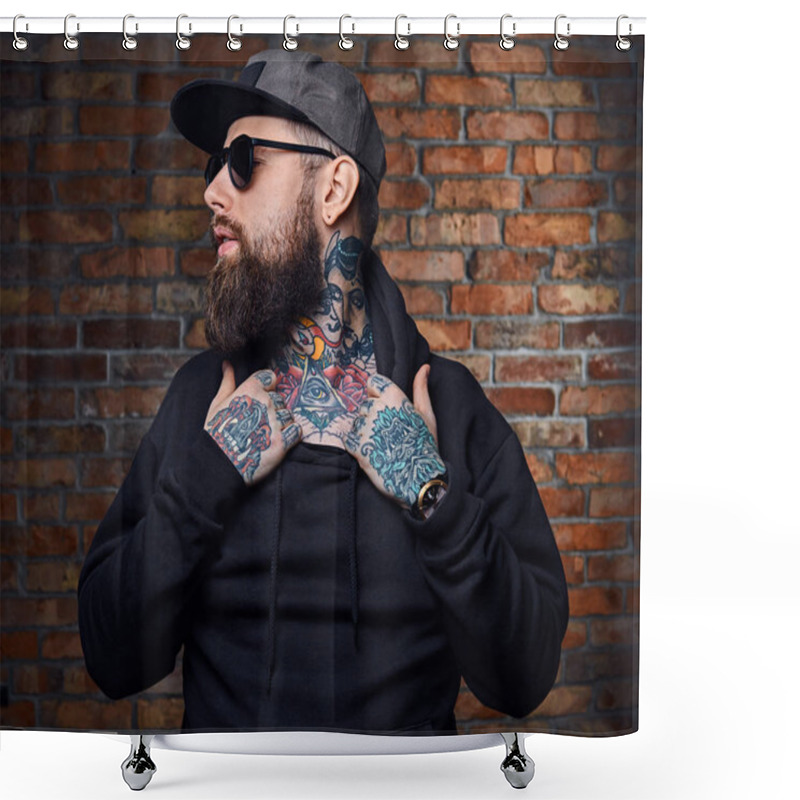 Personality  Modern Bearded Hipster Male In Hoodie  Shower Curtains