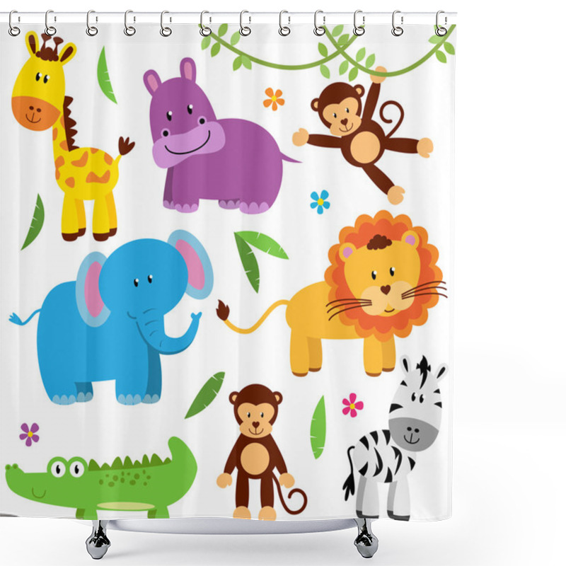 Personality  Cute Vector Set Of Zoo Animals Shower Curtains