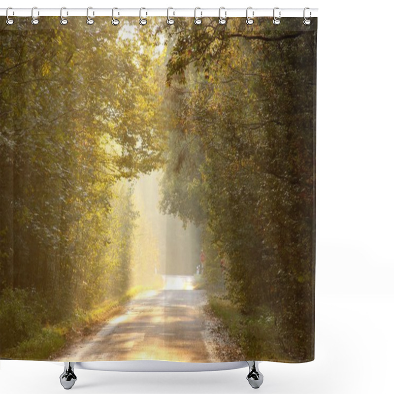 Personality  Sunset Over The Forest Road Shower Curtains