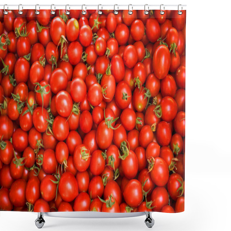 Personality  Fresh Red Tomatoes At A Field Or A Farmers Market. Healthy Food, Organic Vegan Background Shower Curtains