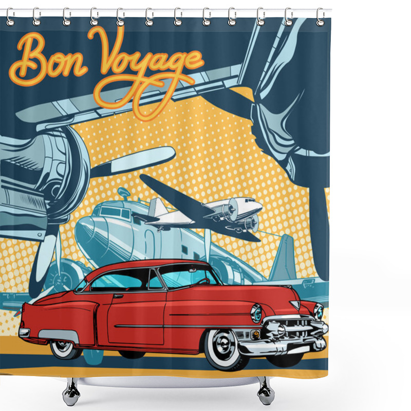 Personality  Retro Red Car On The Runway Pop Art Retro Style Shower Curtains