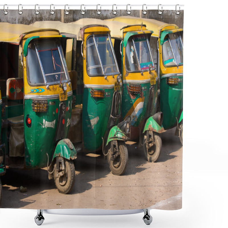 Personality  Auto Rickshaw Taxis In Agra, India. Shower Curtains