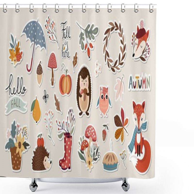 Personality  Autumn Stickers Collection With Cute Seasonal Elements Shower Curtains