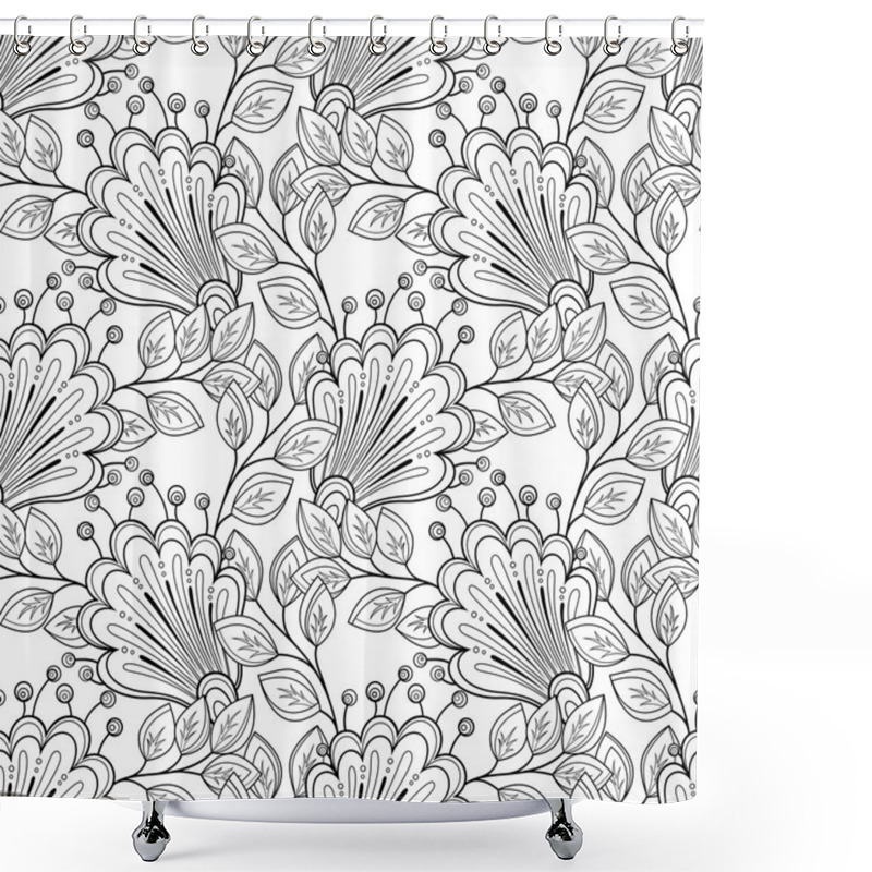 Personality  Seamless Abstract Monochrome Floral Pattern Shower Curtains