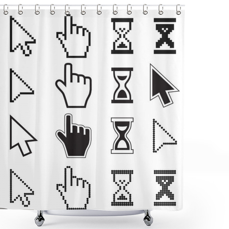 Personality  Pixel Cursors Icons- Mouse Hand Arrow Hourglass.  Shower Curtains