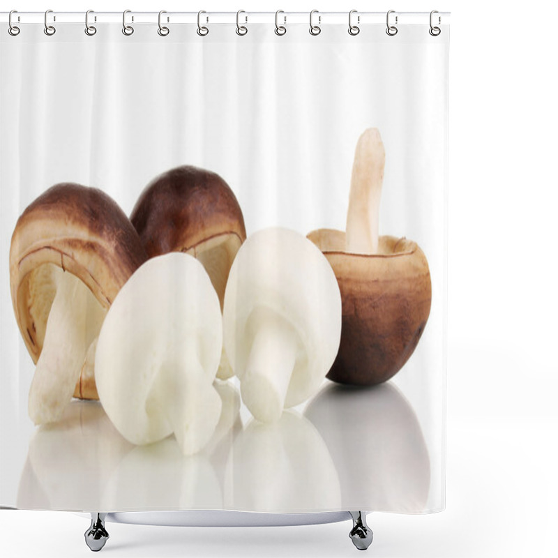 Personality  Fresh Mushrooms Isolated On White Shower Curtains