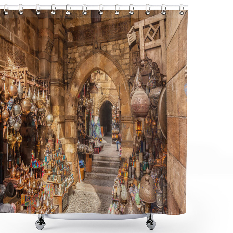 Personality  Cairo, Egypt - Feb 19 2018: Lamp Or Lantern Shop In The Khan El Khalili Market In Islamic Cairo Shower Curtains