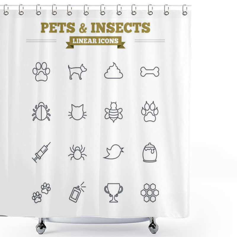 Personality  Pets And Insects Linear Icons Shower Curtains