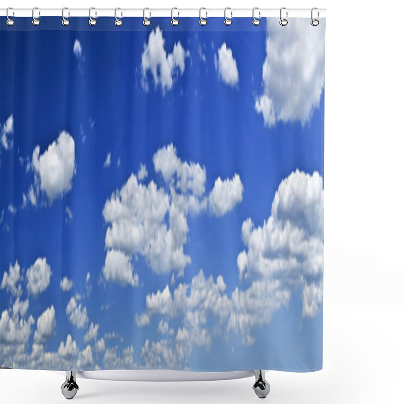 Personality  Panoramic Background Of Blue Sky With White Cumulus Clouds Shower Curtains