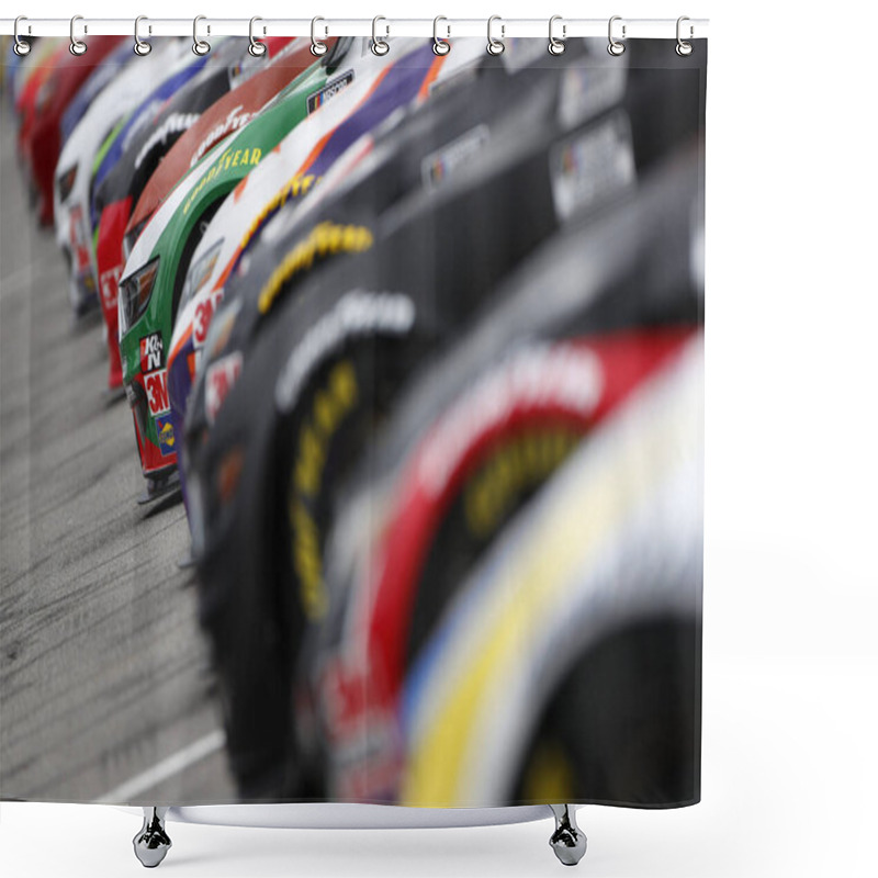 Personality  Ross Chastain (6) Gets Ready To Qualify For The Auto Club 400 At Auto Club Speedway In Fontana, California. Shower Curtains