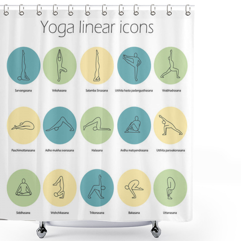 Personality  Yoga Poses Linear Icons Set Shower Curtains