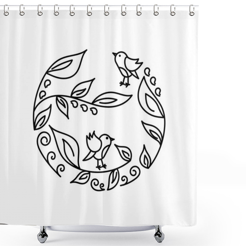 Personality  Little Birds On The Branches. Outline. Vector Shower Curtains