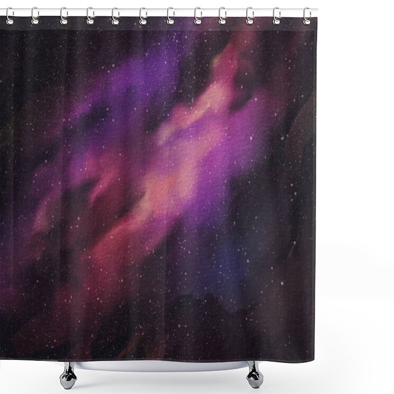 Personality  Enchanting Cosmic Backdrop. Celestial Night Sky With Shimmering Galaxies In The Vast Cosmos. Nocturnal Fairy Tale. Captivating Watercolor Illustration Featuring Shades Of Blue, Green, And Pink. Shower Curtains