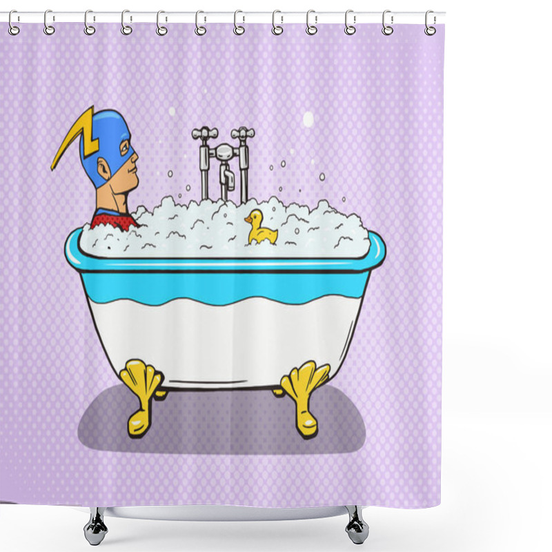 Personality  Superhero Takes A Bath Comic Vector Shower Curtains