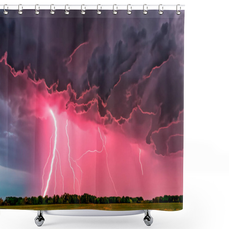 Personality  Ray. Lightning Storm. Lightning Bolt Storm. Fork Lightning Striking. Lightning Thunderstorm Flash Over The Night Sky. Concept On Topic Weather, Cataclysms (hurricane, Typhoon, Tornado, Storm). Shower Curtains