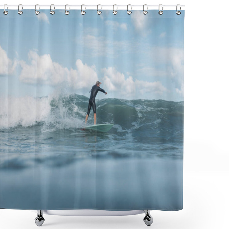 Personality  Male Surfer Riding Wave On Surf Board In Ocean  Shower Curtains