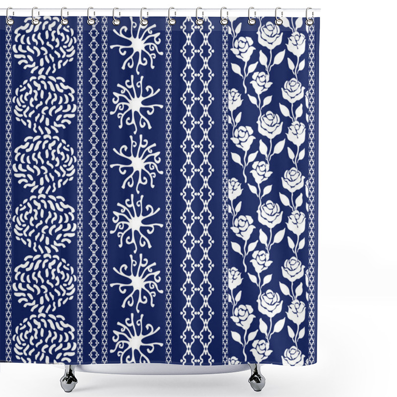 Personality  Set Of Bohemian Borders With Floral Motifs. Shower Curtains