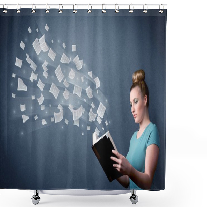 Personality  Young Lady Holding Book  Shower Curtains