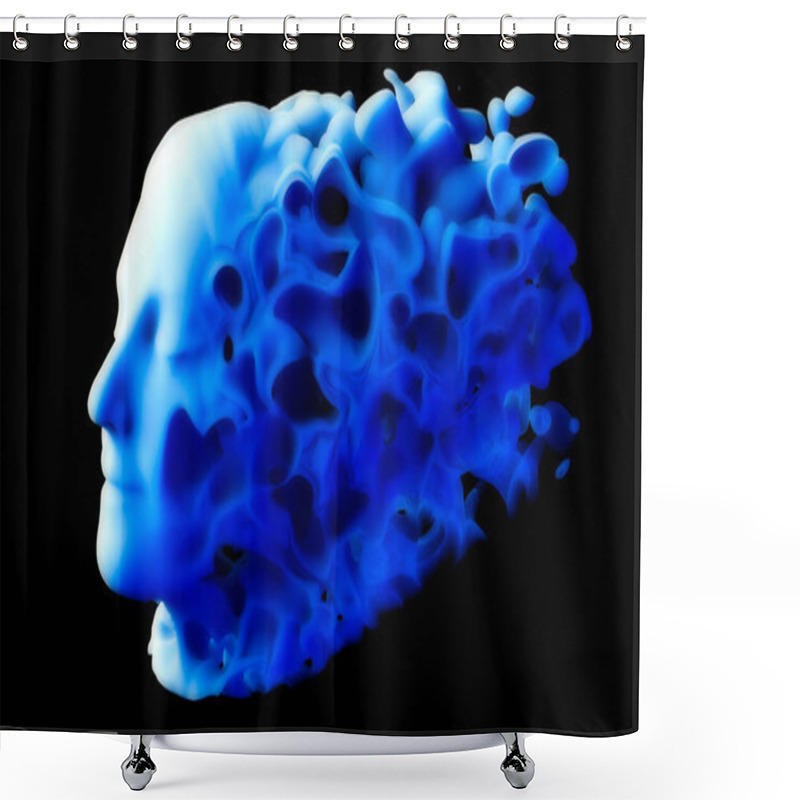 Personality  Dream World And Rest. To Sleep. Let Yourself Be Transported To The World Of Dreams. Mind And Brain. Psychic Operations. REM Sleep. Face Seen From The Side With Eyes Closed. 3d Rendering Shower Curtains