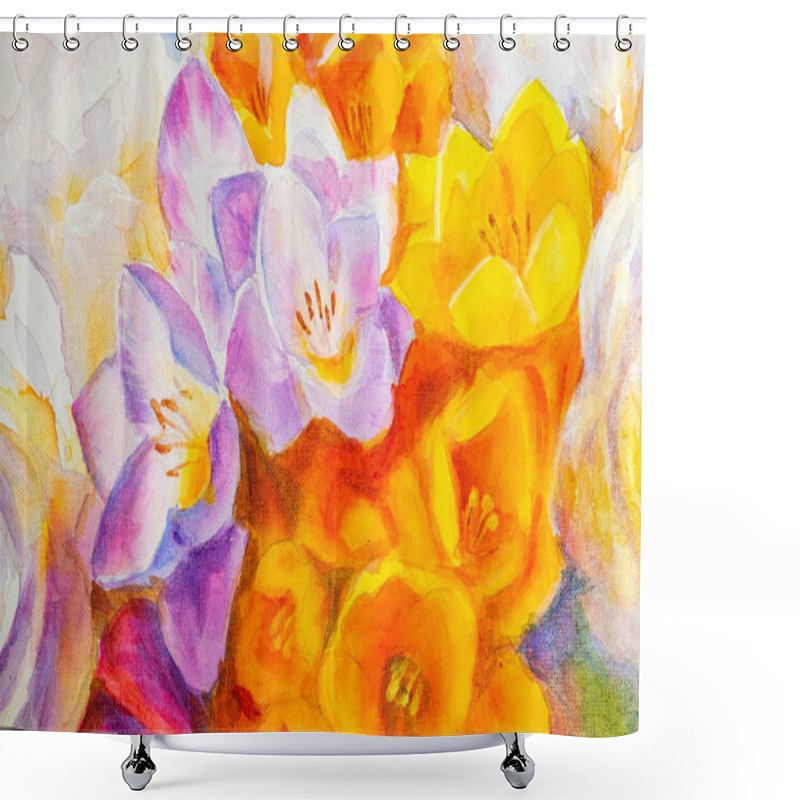 Personality  Blooming Spring Bouquet Of Flowers Painted On Canvas Shower Curtains