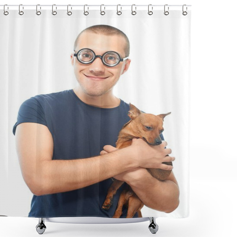 Personality  Nerd And Dog Shower Curtains