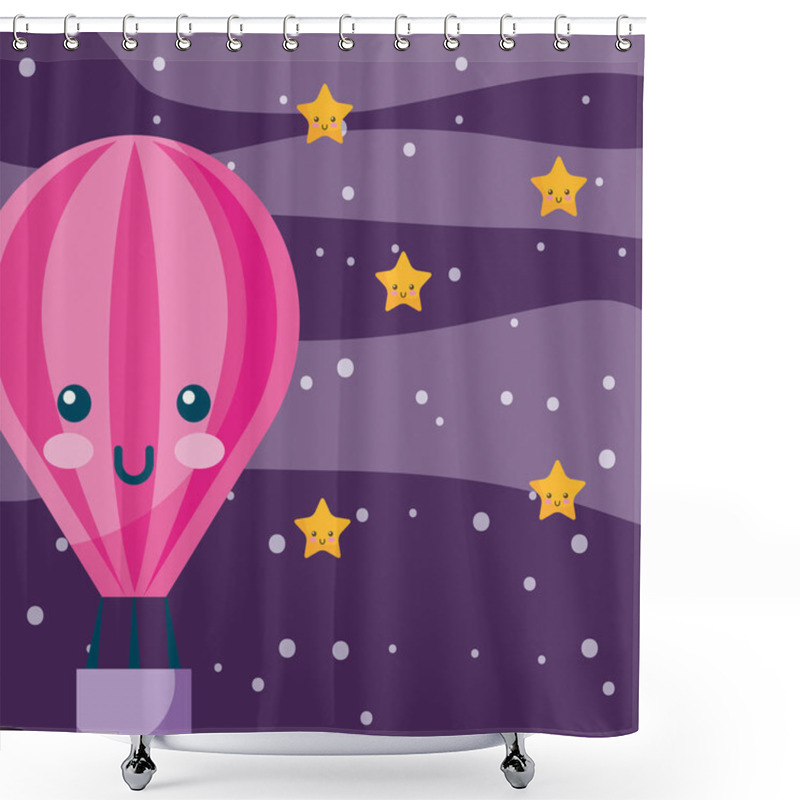 Personality  Hot Air Balloon Cartoon Flying In Sky Night Stars Weather Shower Curtains