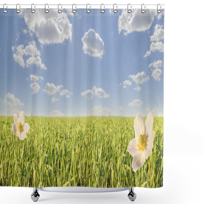 Personality  Flowers On Glade Panorama Shower Curtains