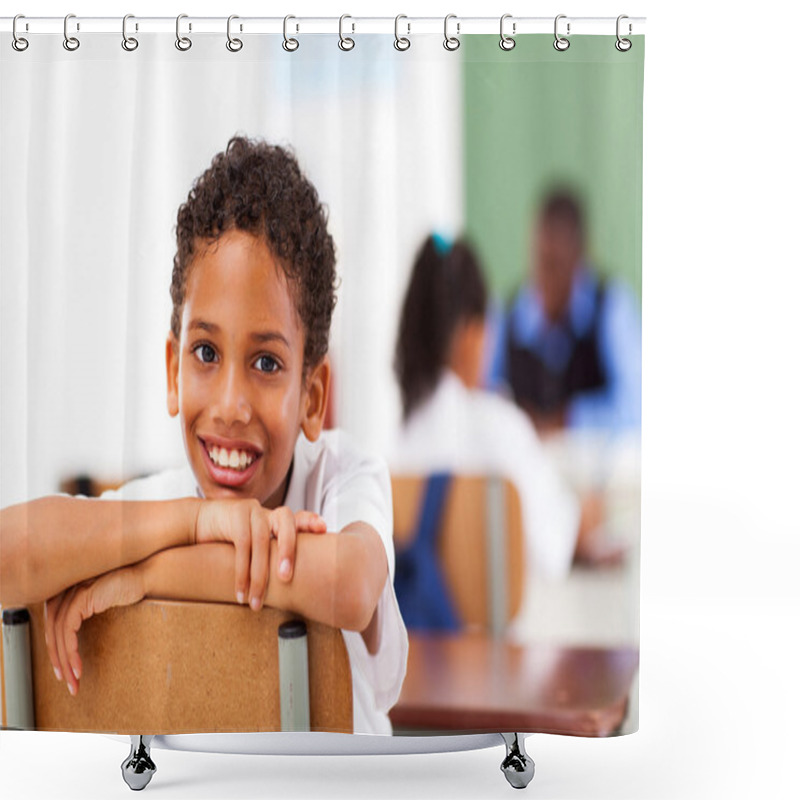 Personality  Male Primary School Student In Classroom With Classmate And Teacher Shower Curtains