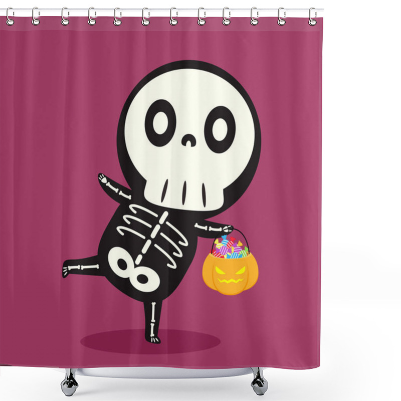 Personality  Cute Halloween Skeleton Cartoon. Skeleton In Halloween Day. Halloween Character Cartoon. Happy Halloween Greeting Card.   Shower Curtains