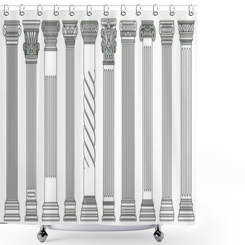 Personality  Ancient Classic Pillars. Greek And Roman Architecture Pillars, Historic Architectural Columns Isolated Vector Illustration Set. Antique Classic Columns Shower Curtains