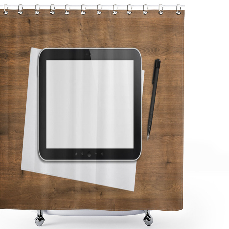 Personality  Blank Digital Tablet On A Desk Shower Curtains