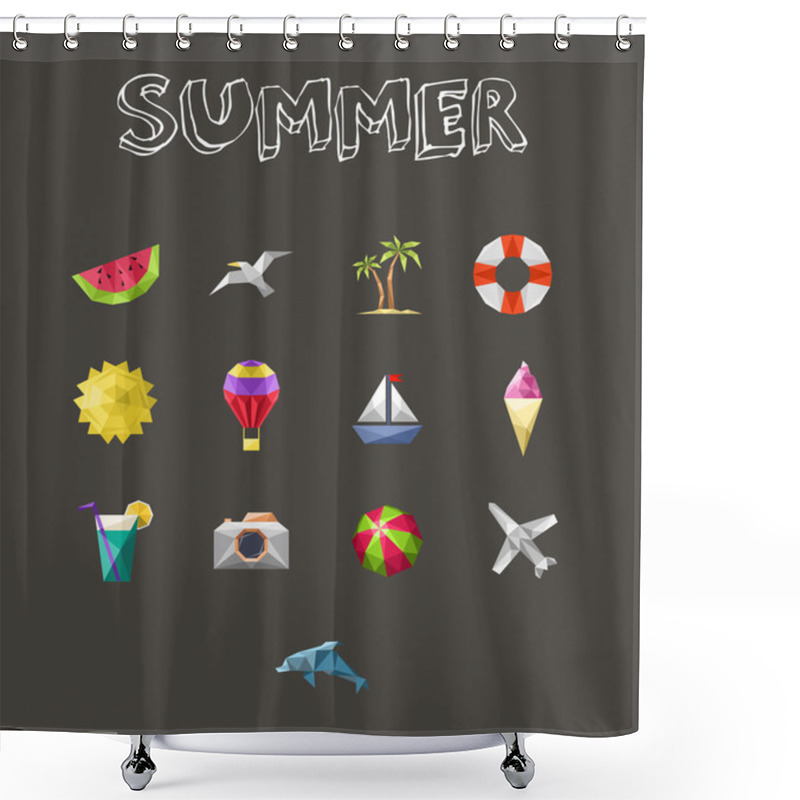 Personality  Summer Icons Set. Geometric Design Vacation And Travel Holidays  Shower Curtains