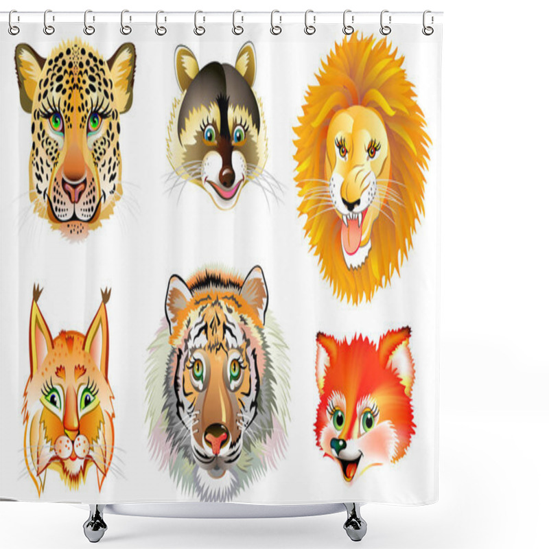 Personality  Set Of Different Wild Animals Heads On White Background. Shower Curtains