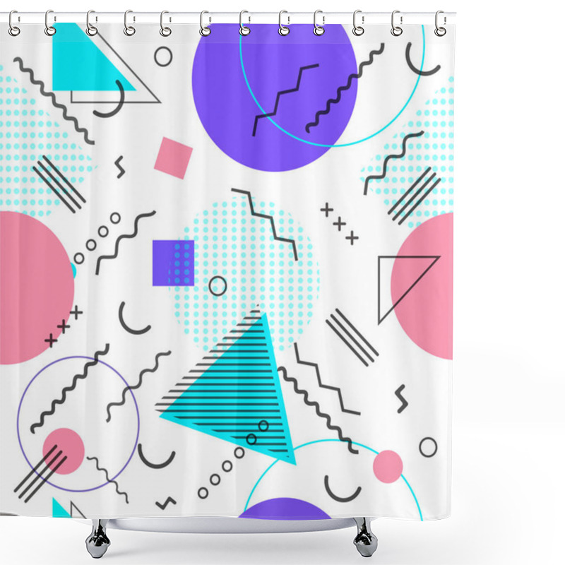 Personality  Memphis Design Elements Halftone And Geometric Shapes Patterns Trend, Design And Vintage Geometric Print Illustration Element. Shower Curtains