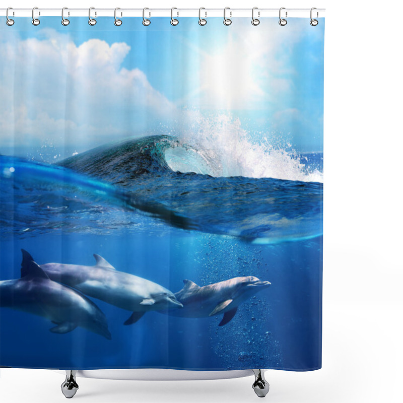 Personality  Dolphins Swimming Underwater Shower Curtains