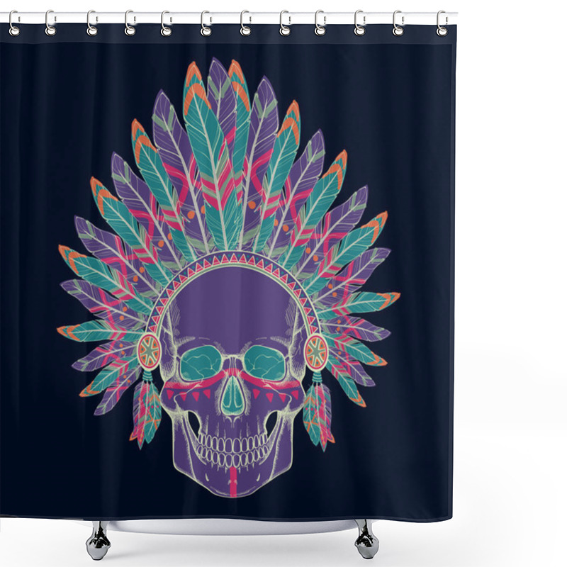 Personality  Vector Illustration Of Human Skull In Native American Indian Chi Shower Curtains