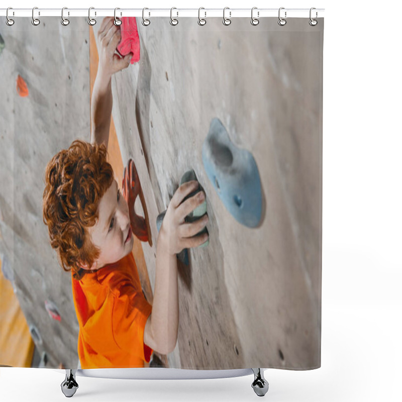 Personality  Red-headed Boy Climbing Wall Shower Curtains