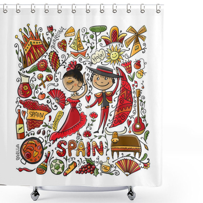 Personality  Travel To Spain. Greeting Card For Your Design Shower Curtains