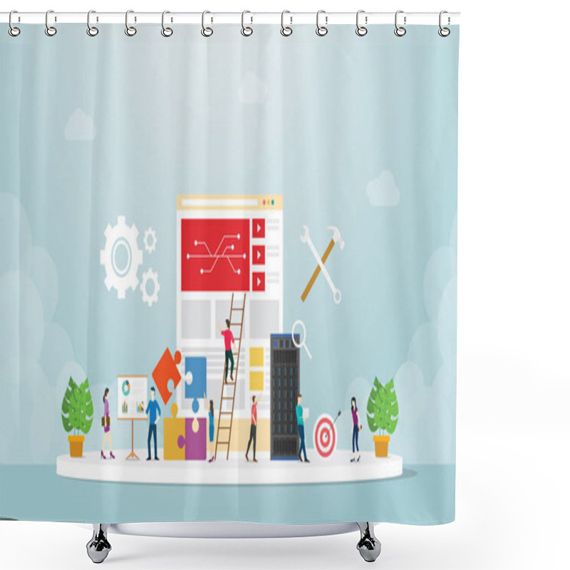 Personality  System Integration Information Technology With Engineer And Server Database Maintenance With Modern Flat Style - Vector Shower Curtains