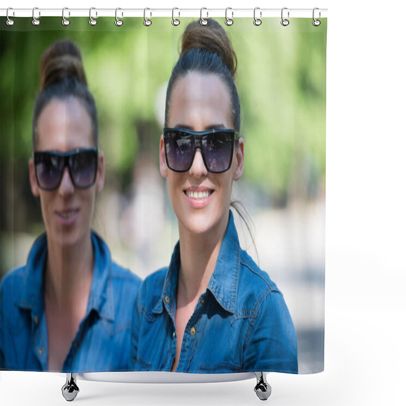 Personality  Twin Sisters With Sunglasses Shower Curtains