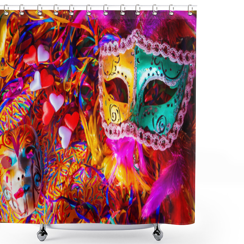 Personality  Brazilian Carnival Concept. Carnival Mask In Illustrative Background. High Quality Photo Shower Curtains