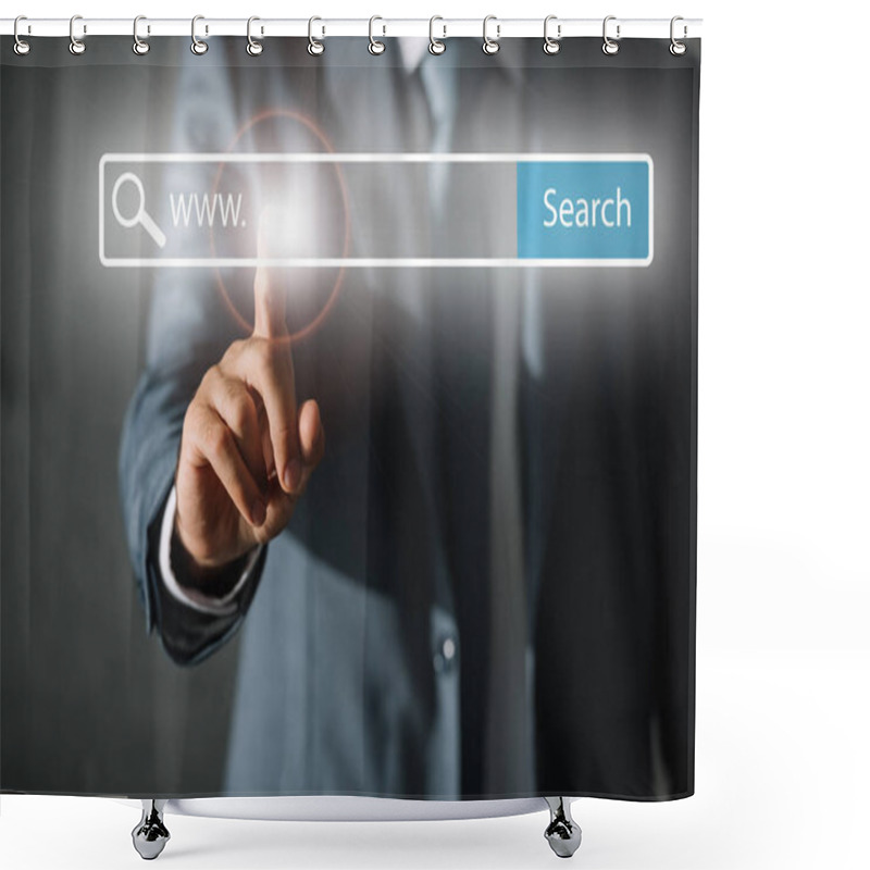 Personality  Cropped View Of Seo Manager In Suit Touching Website Search Bar Shower Curtains